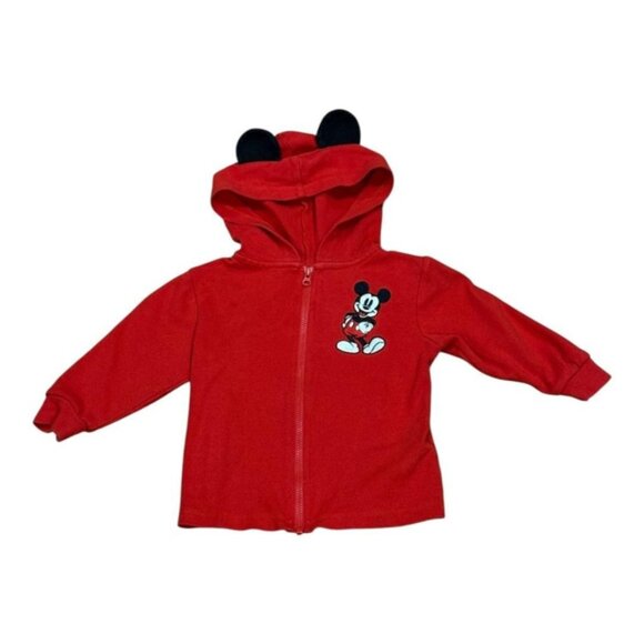 Disney Baby Hoodie Jacket 18M Red Mickey Mouse Ears Full Zip Cotton - Picture 1 of 8